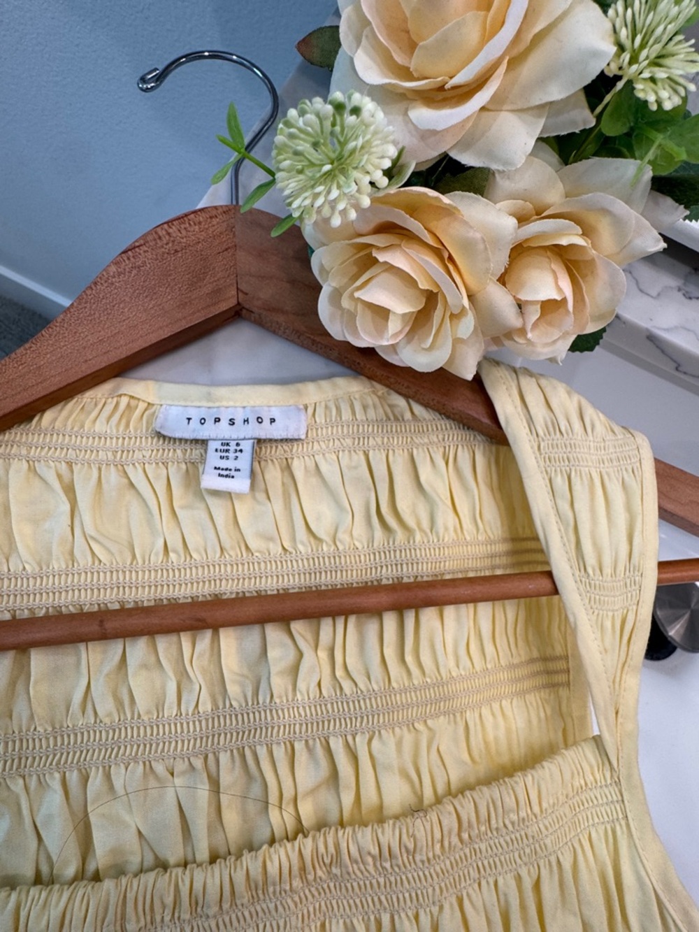 TOPSHOP SHIRRED BUST DROPPED WAIST MIDI POPLIN
DRESS IN BUTTERMILK US Sz 2 - Picture 9 of 12